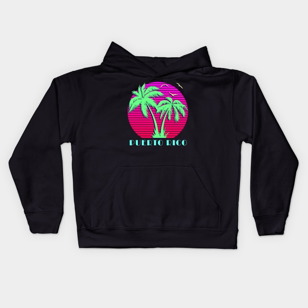 Puerto Rico Palm Trees Sunset Kids Hoodie by Nerd_art